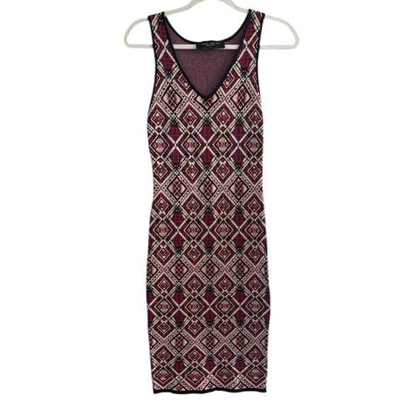 AKIRA Chicago Black Label Burgundy and Black Geometric Midi Dress size Small - Picture 1 of 5